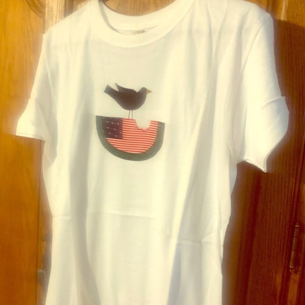 White Kids T-Shirt with Bird & Flag Graphic